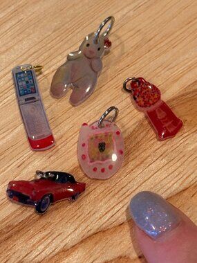 Y2K Pink Mini Charms — Tamagotchi, RAZR Phone, TY Bear, Gumball & Vintage Car
